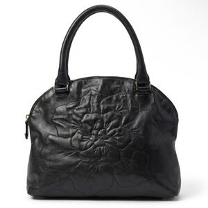 Anne Fontaine Parisa Black Leather Embossed Floral Dome Satchel Bag